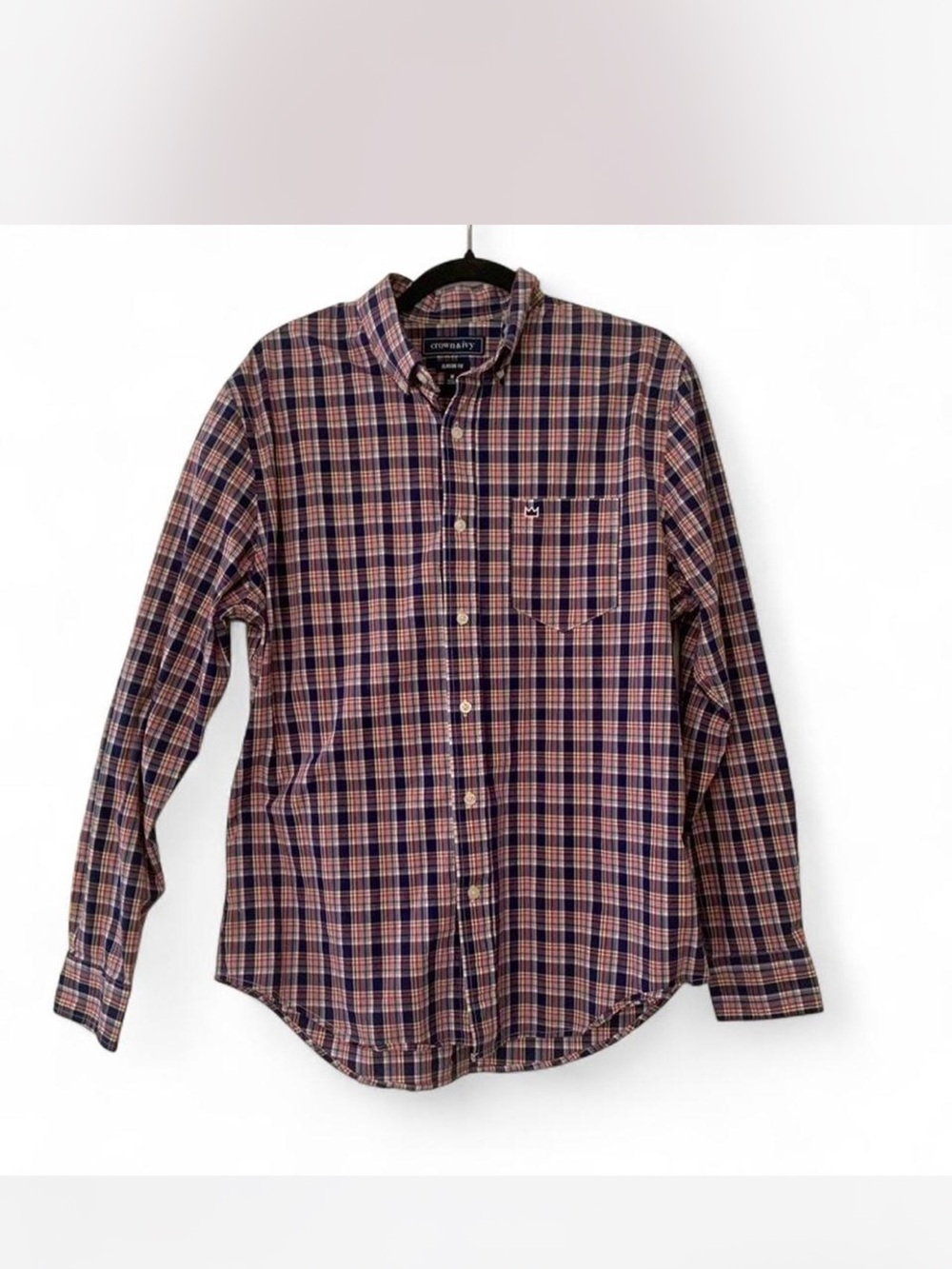Mens crown & ivy Navy and Pink Plaid Button-Down Shirt size M